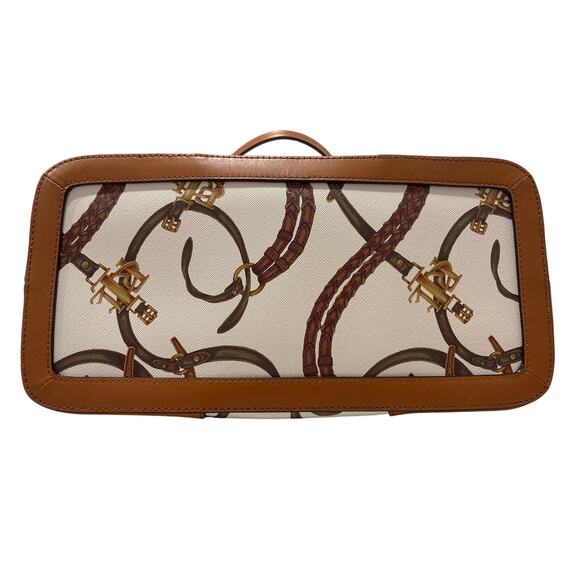 LAUREN RALPH LAUREN CREAM AND BROWN CALDWELL BELTIN BARREL SATCHEL - Picture 5 of 5